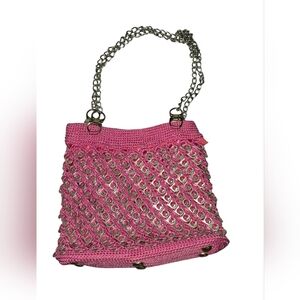 Vintage Handmade Crochet Soda Tab Pink Purse Upcycled Chain Mail Shoulder Bag